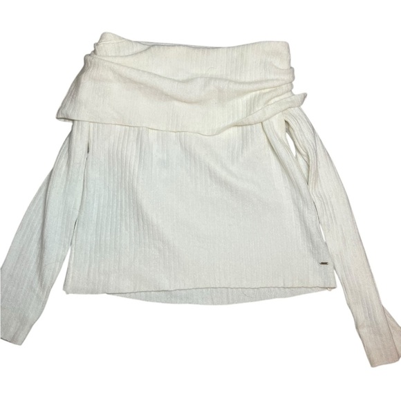 Guess KAIDA Off-Shoulder Ribbed Sweater in White Size XL - Picture 2 of 5